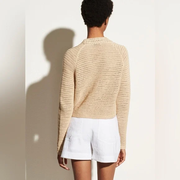 Vince Crochet Cardigan Sweater in Straw Tan Size Medium V733478715 Retail $395 - Picture 3 of 16